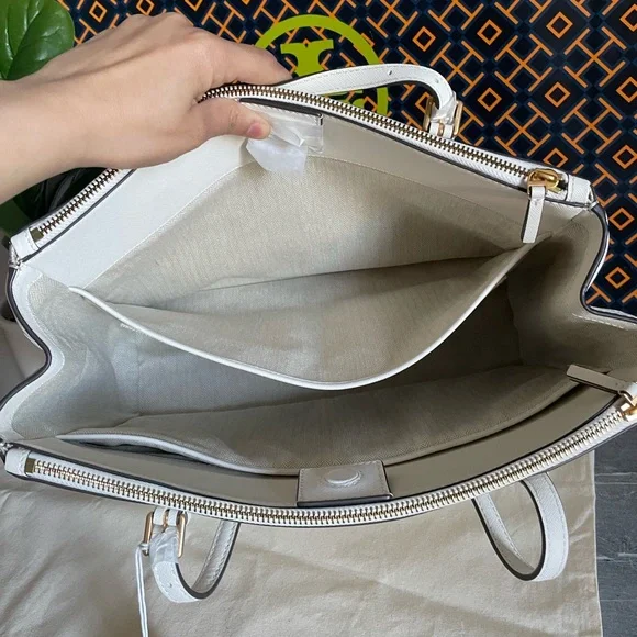New , tory burch Emerson large double sip tote shoulder bag 134837 ivory - Picture 9 of 17